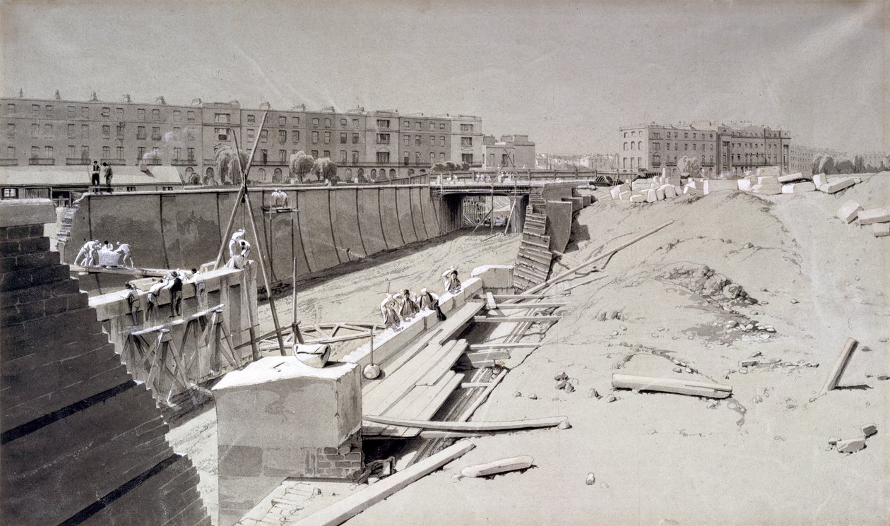 Hampstead Road Bridge, od strony Camden, 11 sierpnia 1836 (pióro i atrament oraz pranie na papierze) autorstwa John Cooke Bourne