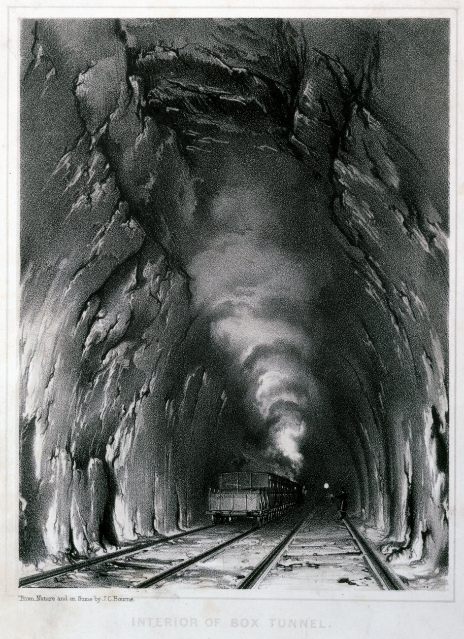 Wnętrze tunelu skrzynkowego, 1846 autorstwa John Cooke Bourne