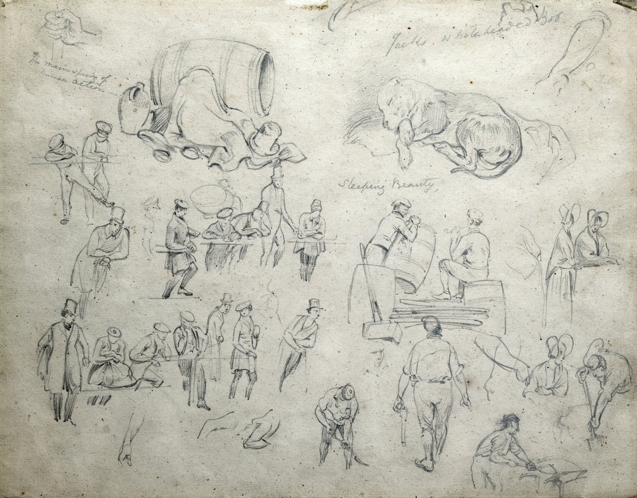 Białogłowy Bob Jacka, Śpiąca królewna, ok. 1835-38 (ołówek na papierze; szkic złożony) autorstwa John Cooke Bourne