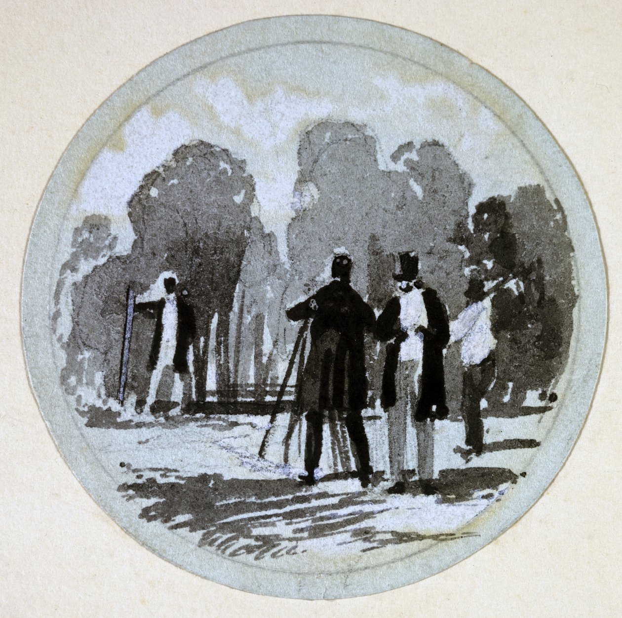 Levelling, London & Birmingham Railway, ok. 1838 (pióro i atrament oraz pranie na papierze) autorstwa John Cooke Bourne