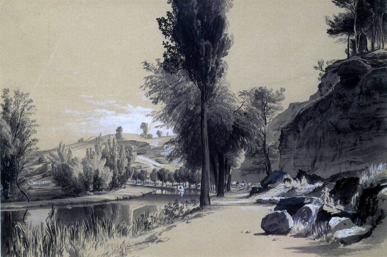 Linslade Rocks, 23 czerwca 1837 (pióro i atrament i pranie na papierze) autorstwa John Cooke Bourne