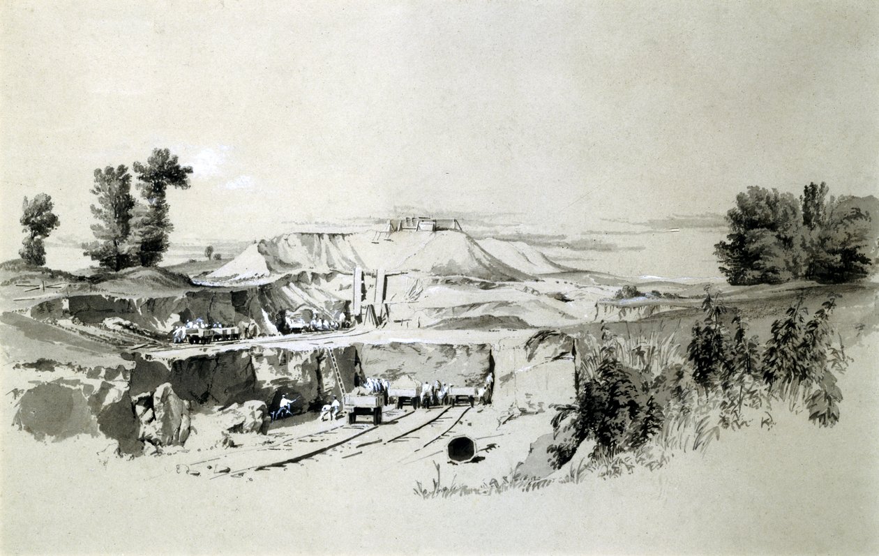 Tunel Linslade, 23 czerwca 1837 (pióro i atrament oraz pranie na papierze) autorstwa John Cooke Bourne