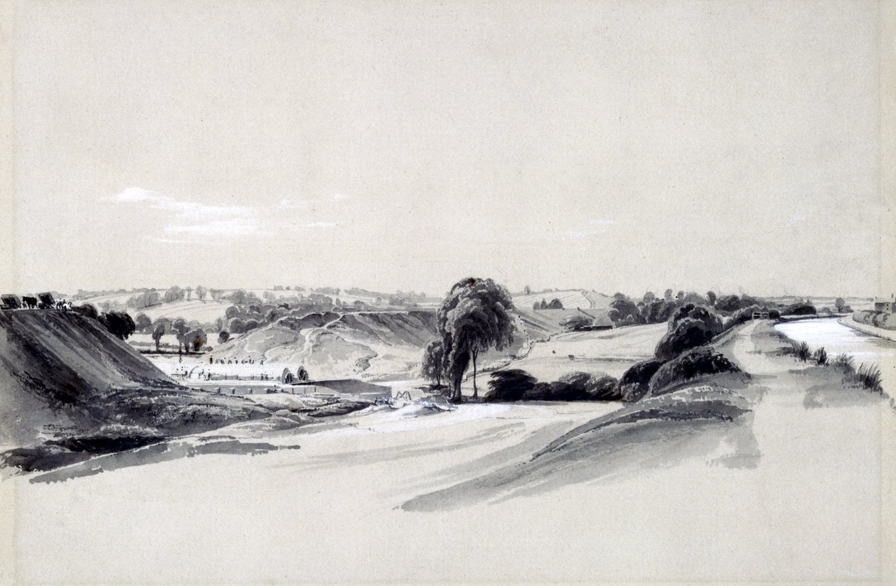 Wykonywanie i nasyp, Bugbrooke, 10 lipca 1837 (pióro i atrament oraz pranie na papierze) autorstwa John Cooke Bourne