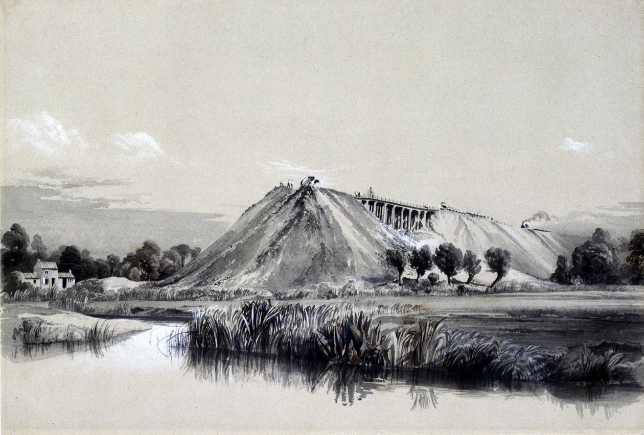 Making the Embankment at Wolverton, 29 czerwca 1837 (pióro i atrament oraz pranie na papierze) autorstwa John Cooke Bourne