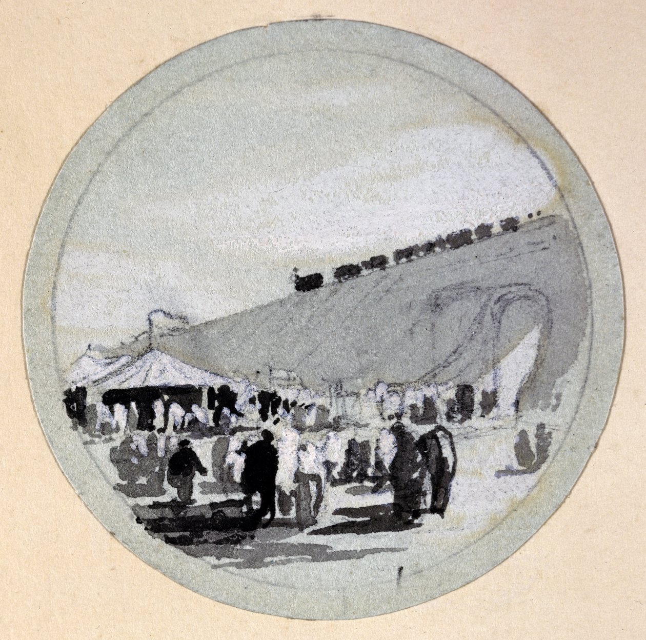 Otwarcie, London & Birmingham Railway, c.1838 (pióro i atrament oraz pranie na papierze) autorstwa John Cooke Bourne