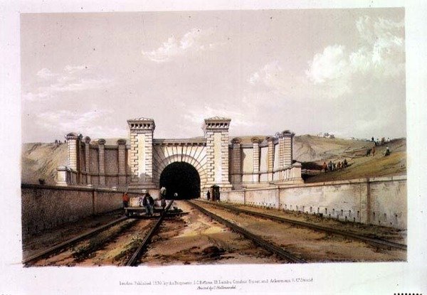 Tunel Primrose Hill, grawerowany przez artystę autorstwa John Cooke Bourne