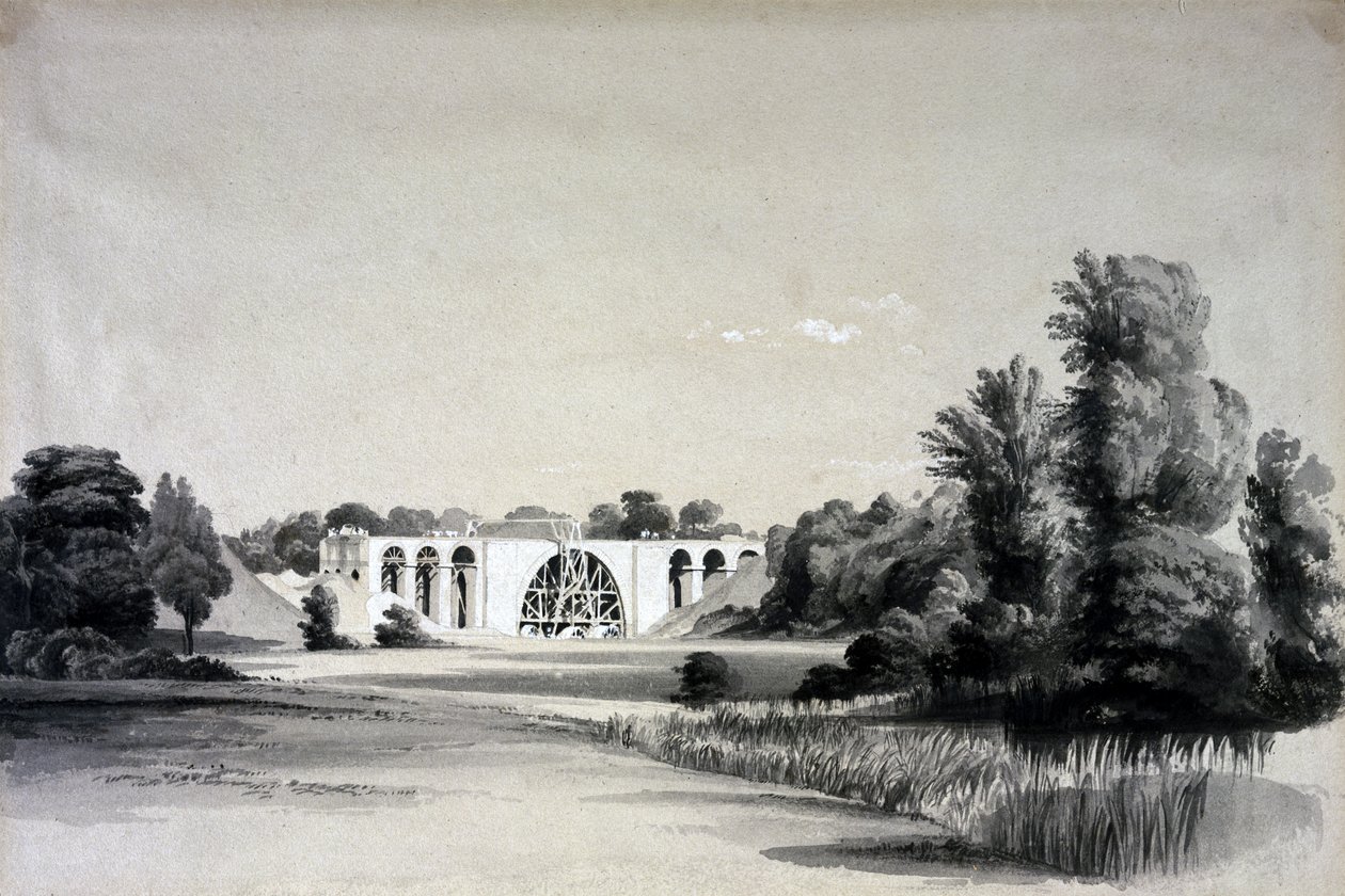 Wiadukt Sowe, niedaleko Binley, 2 lipca 1837 (pióro i atrament oraz pranie na papierze) autorstwa John Cooke Bourne
