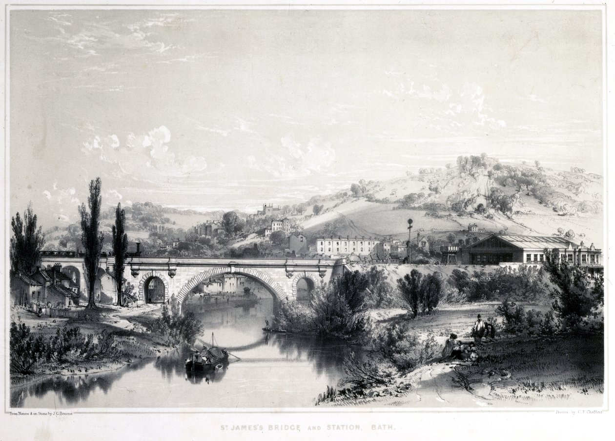 Most i dworzec św. Jakuba, Bath, 1846 r. autorstwa John Cooke Bourne