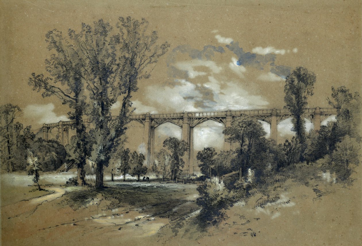 Wiadukt Blatchford, ok. 1835-38 (ołówek z rozmazaniem na papierze) autorstwa John Cooke Bourne