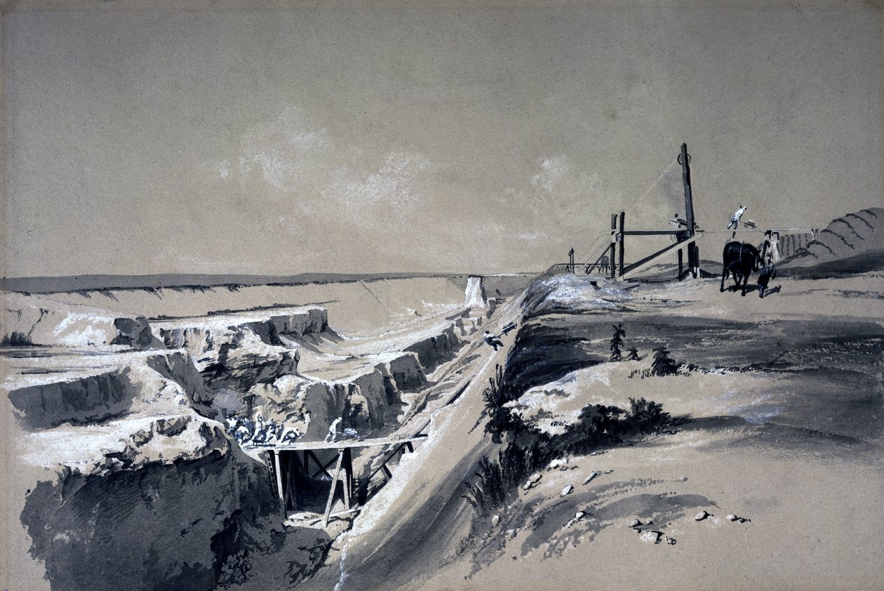 Tring Cutting, Hertfordshire, lata 30. XIX wieku (pióro i atrament oraz pranie na papierze) autorstwa John Cooke Bourne