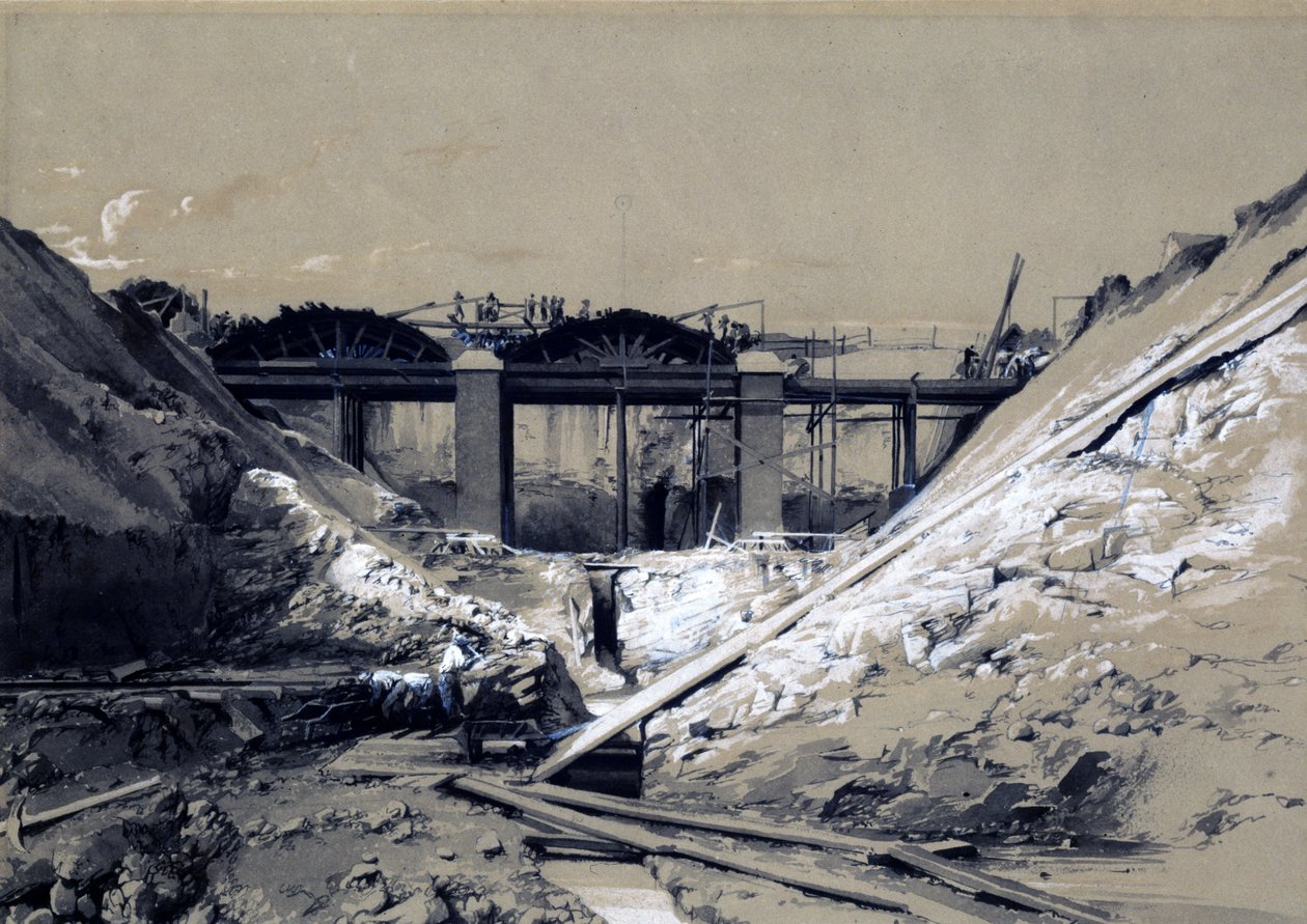 Tring Cutting, Hertfordshire, 1838 (pióro i atrament oraz pranie na papierze) autorstwa John Cooke Bourne
