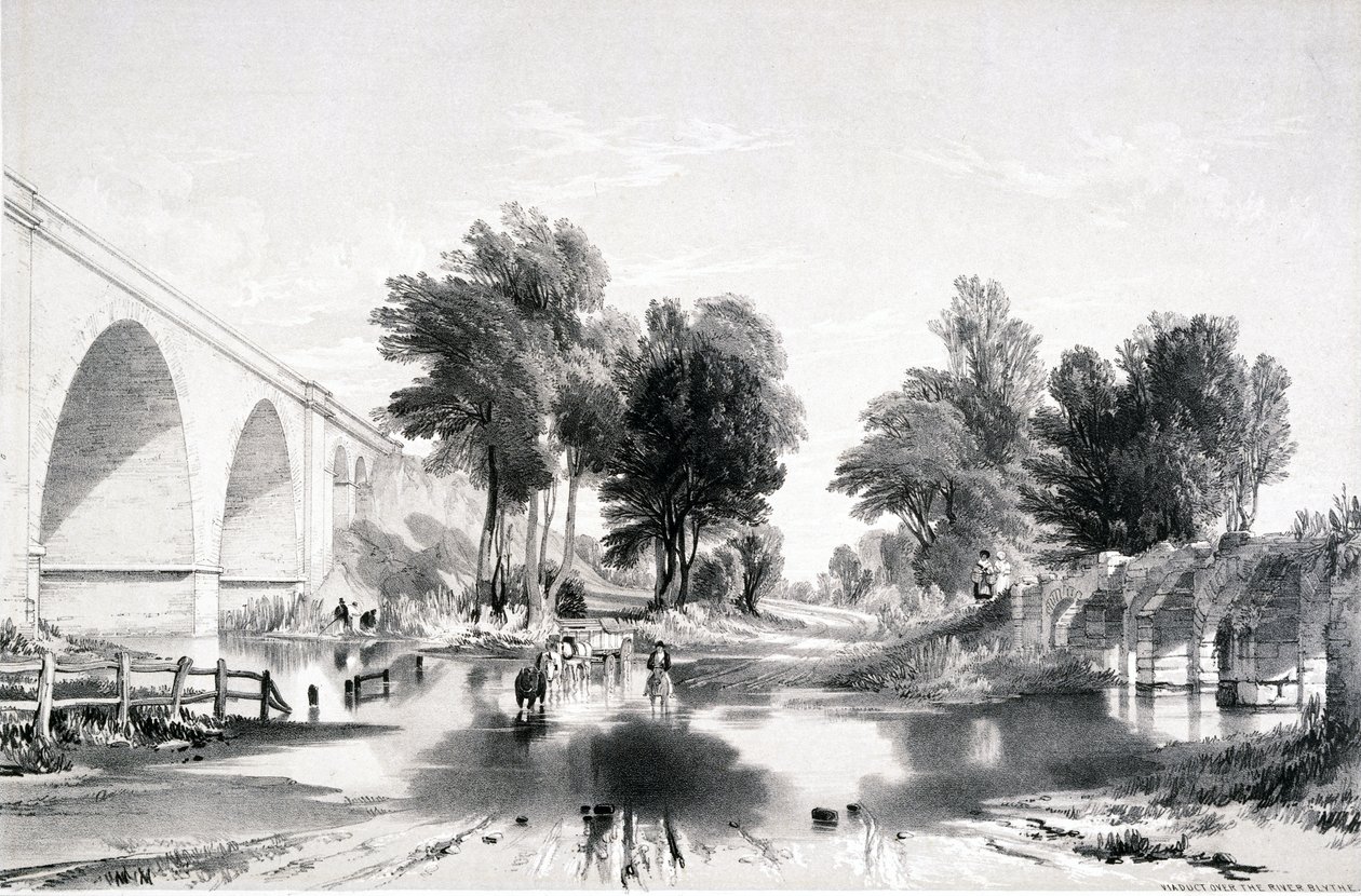 Wiadukt nad rzeką Blythe, London & Birmingham Railway, 1839 autorstwa John Cooke Bourne