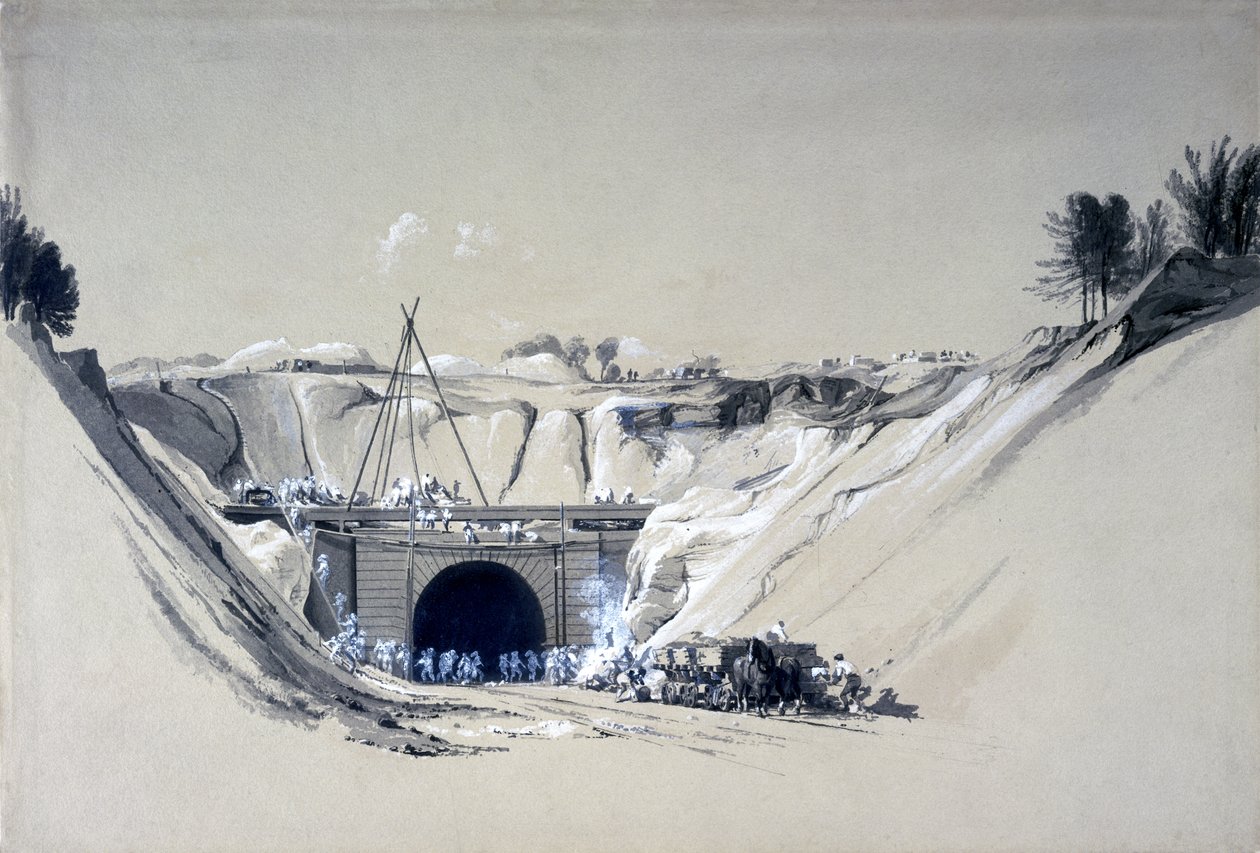 Tunel Watford, Hertfordshire, 6 czerwca 1837 (pióro i atrament oraz pranie na papierze) autorstwa John Cooke Bourne