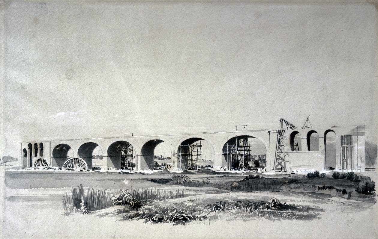 Wiadukt Wolverton, 30 czerwca 1837 (pióro i atrament oraz pranie na papierze) autorstwa John Cooke Bourne