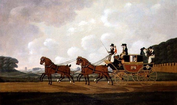 Ludlow do Worcester Mail Coach on the Road panowie Richard Costar i Christopher Ibberson autorstwa John Cordrey