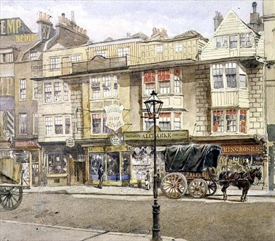 Bishopsgate Street: nr 82-86, z koniem i wozem, maj 1886 (akwarela) autorstwa John Crowther