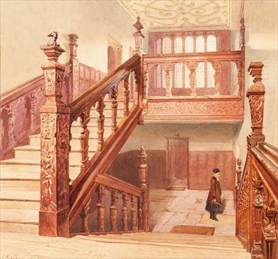 Charterhouse: Wielkie Schody, maj 1885 (akwarela) autorstwa John Crowther