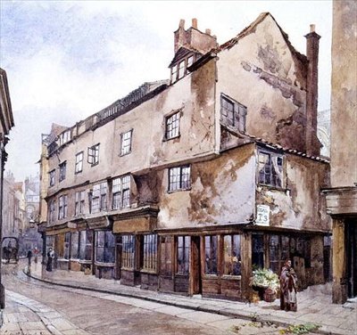 Targi tkanin, Smithfield, ze sprzedawcą kwiatów, luty 1884 (akwarela) autorstwa John Crowther