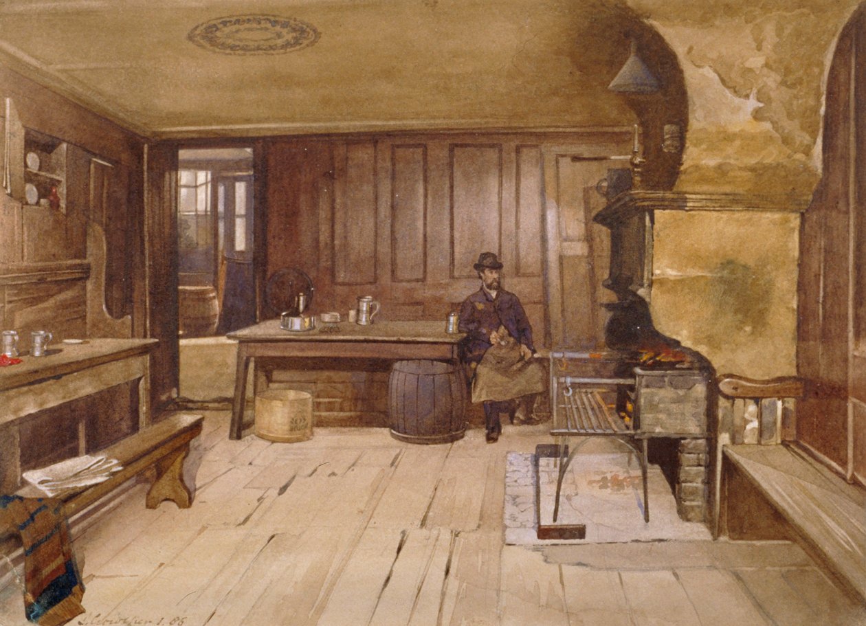 Wnętrze pijalni w domu publicznym Sieve, Church Street, Minories, Londyn, 1885 autorstwa John Crowther