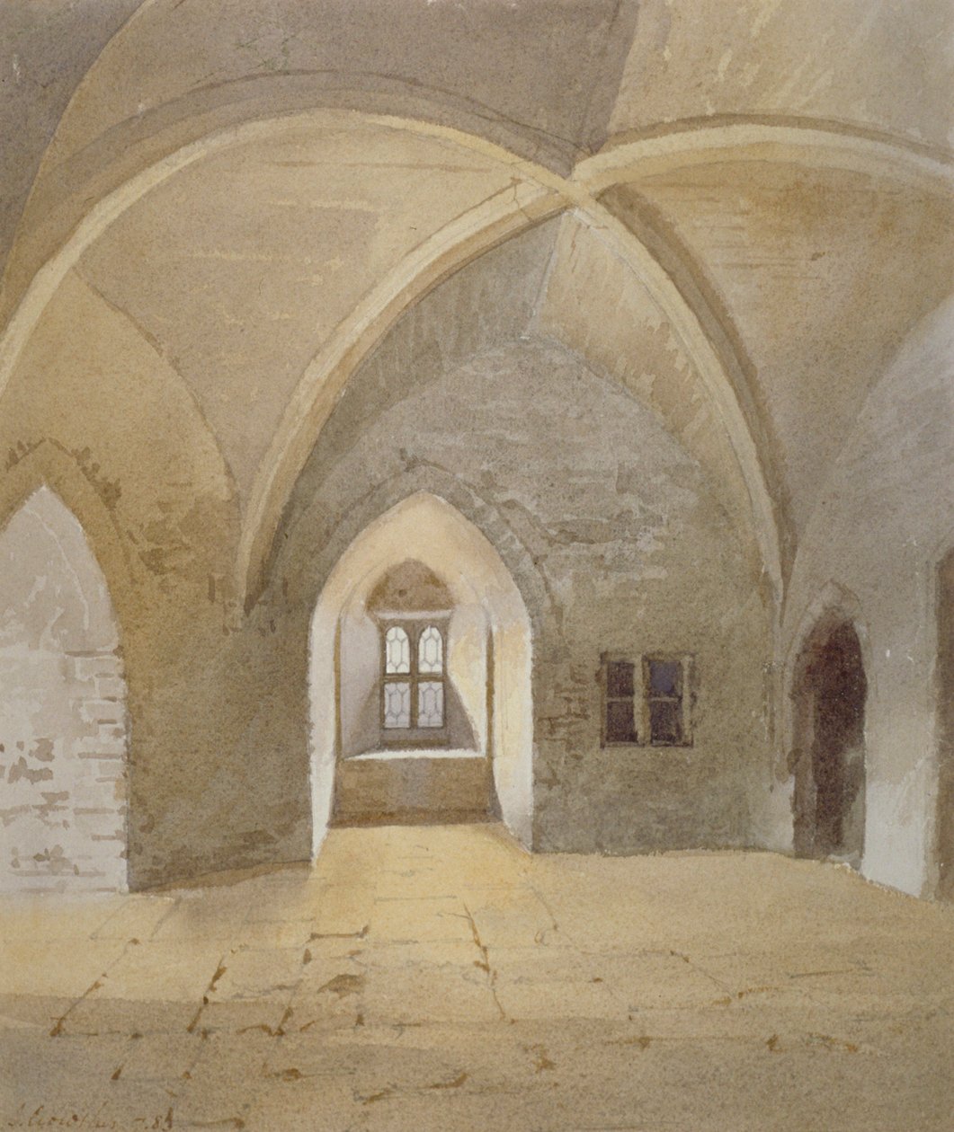 Widok wnętrza więzienia w Bowyer Tower, Tower of London, Stepney, Londyn, 1883 autorstwa John Crowther