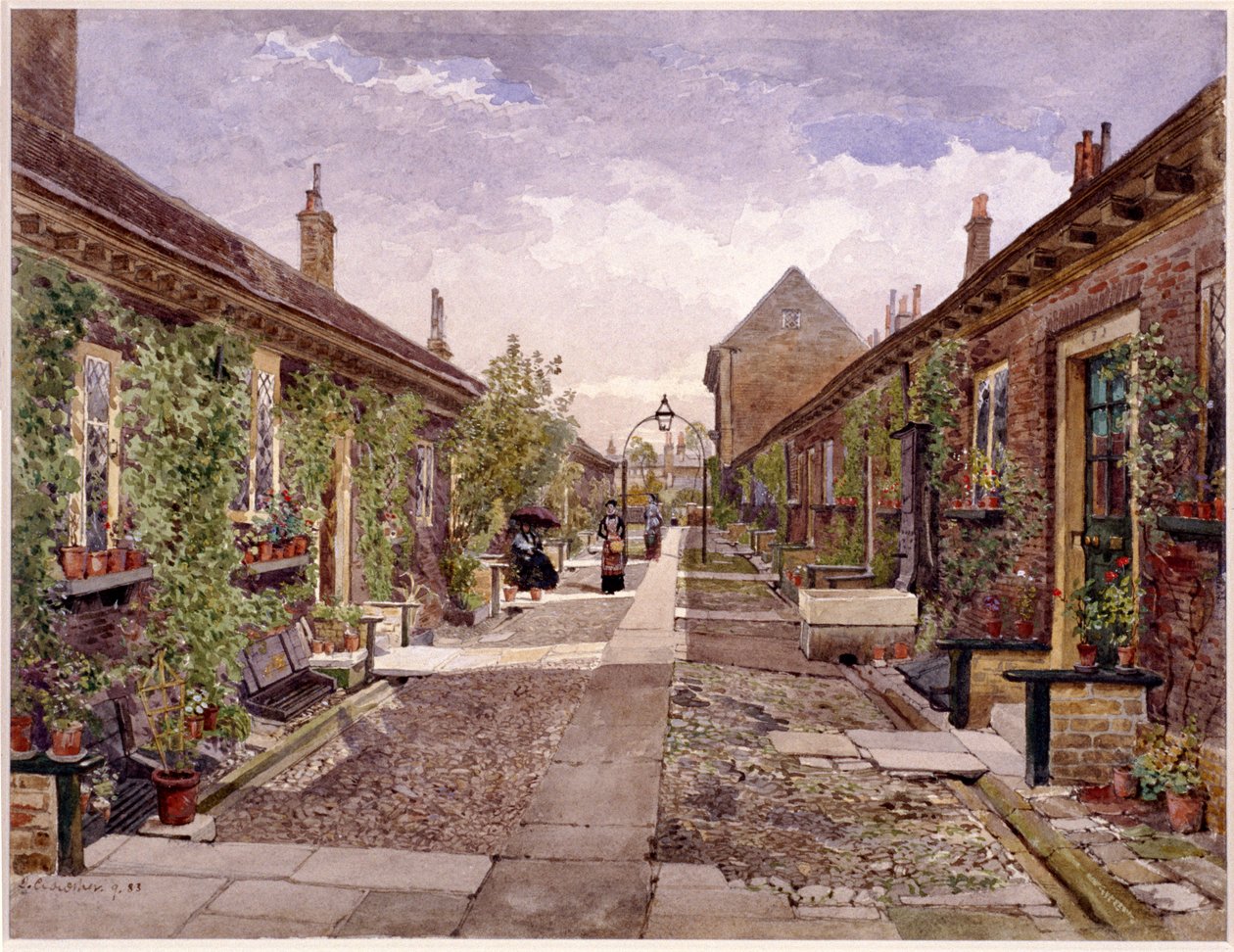 Przytułki Skinnerów, Mile End Road, Stepney, Londyn, 1883 autorstwa John Crowther