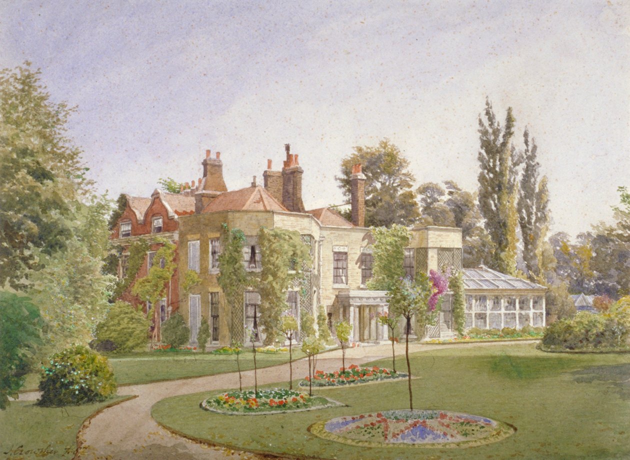 Frontowe wejście i ogród w Raleigh House, Brixton Hill, Lambeth, Londyn, 1887 autorstwa John Crowther