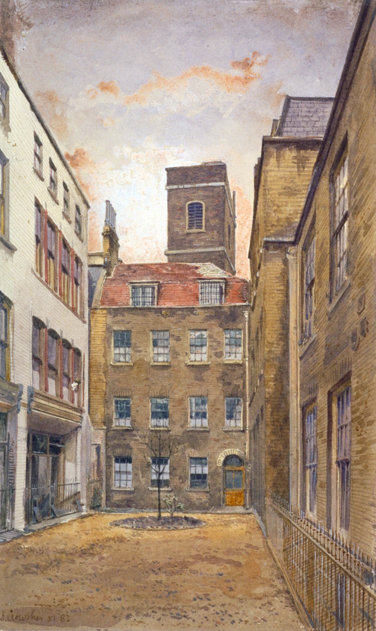 Tower of the Church of St Matthew, Friday Street widziana z Fountain Court, Londyn, 1882 autorstwa John Crowther