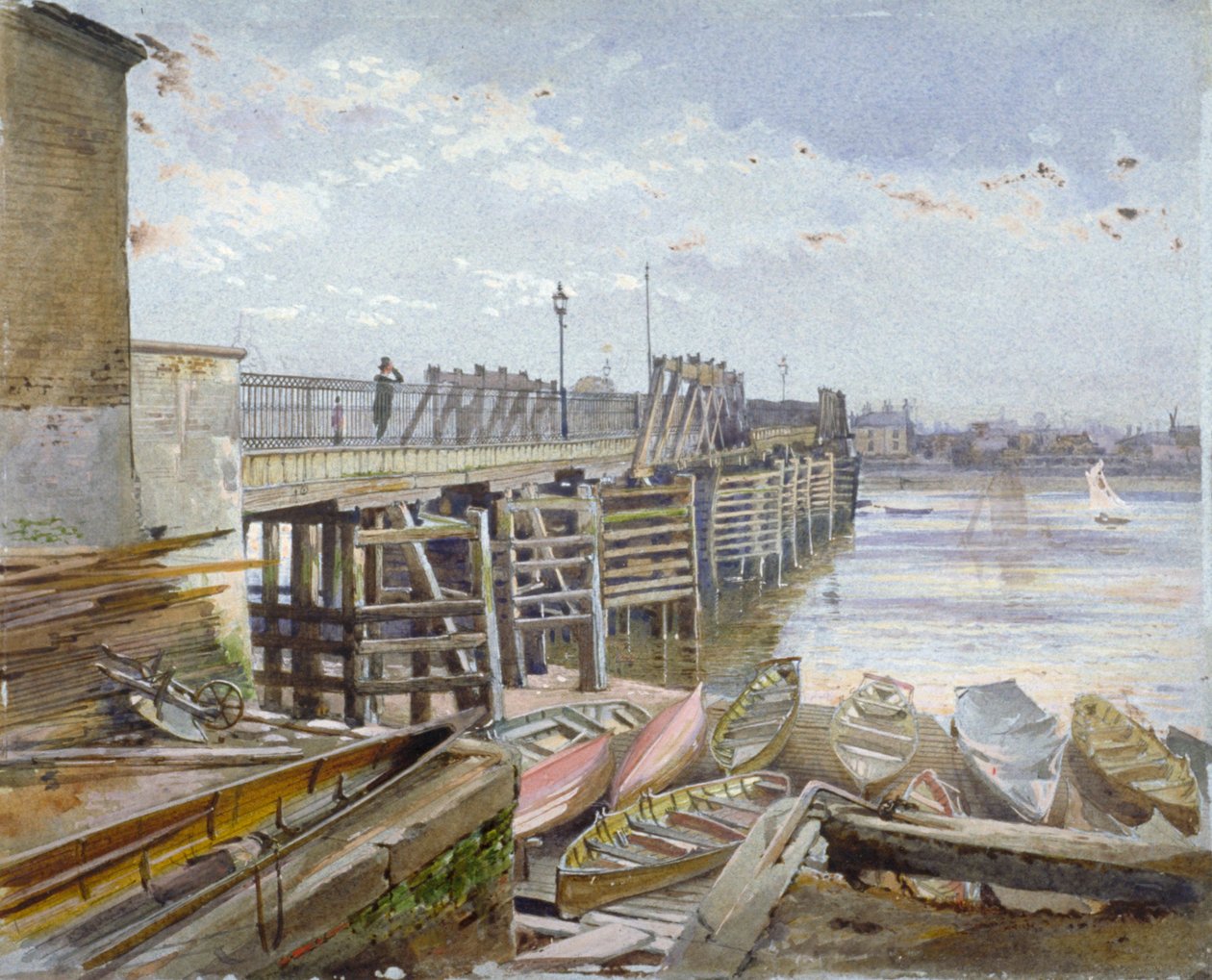 Widok na Battersea Bridge patrzący przez Tamizę, Londyn, 1885 autorstwa John Crowther