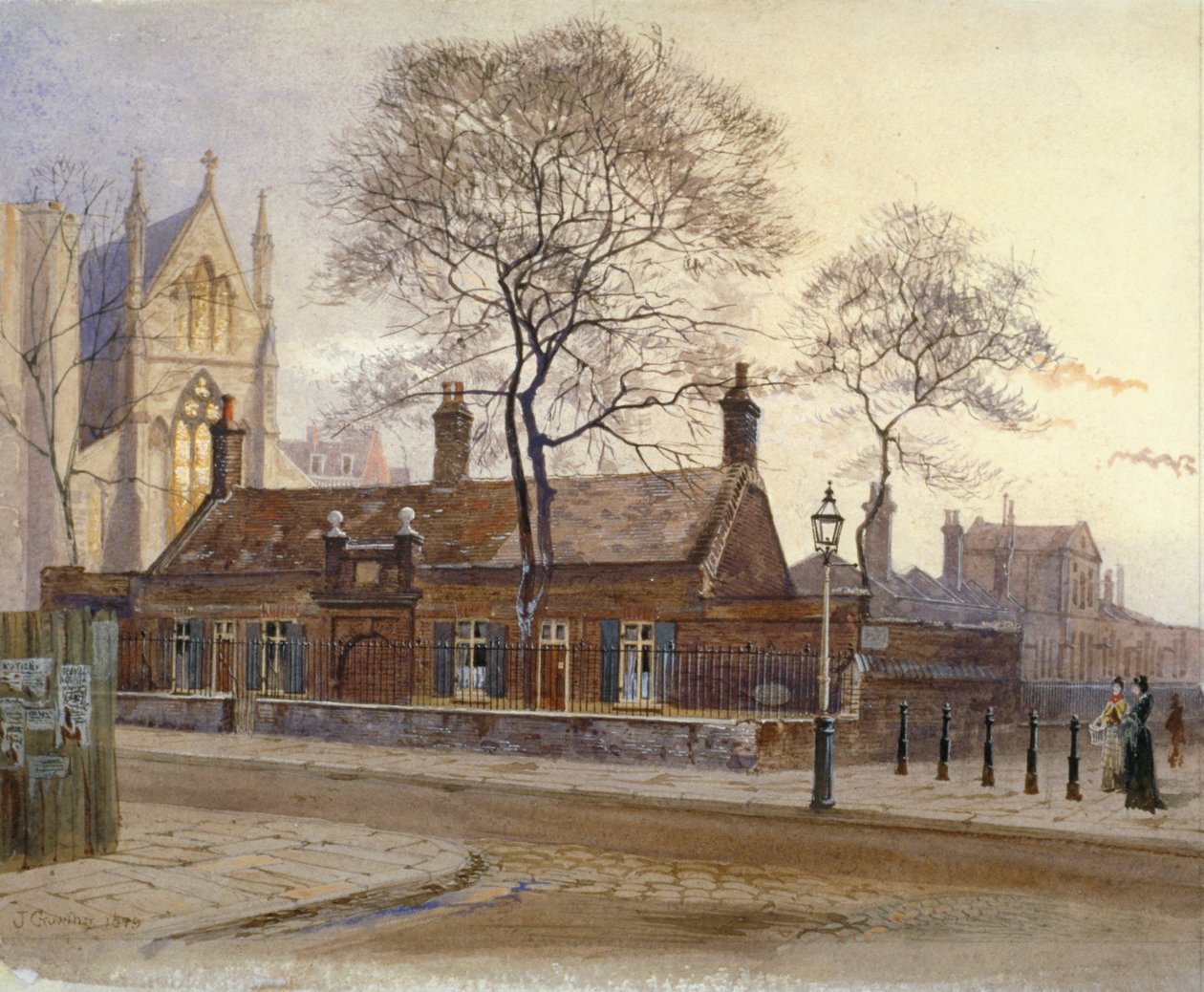 Widok przytułków Butlera, Caxton Street, Westminster, Londyn, 1879 r. autorstwa John Crowther
