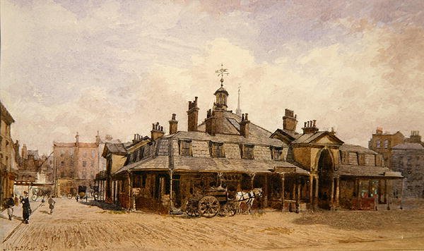 Widok na Oxford Market, St. Marylebone, ok. 1880 (akwarela na papierze) autorstwa John Crowther