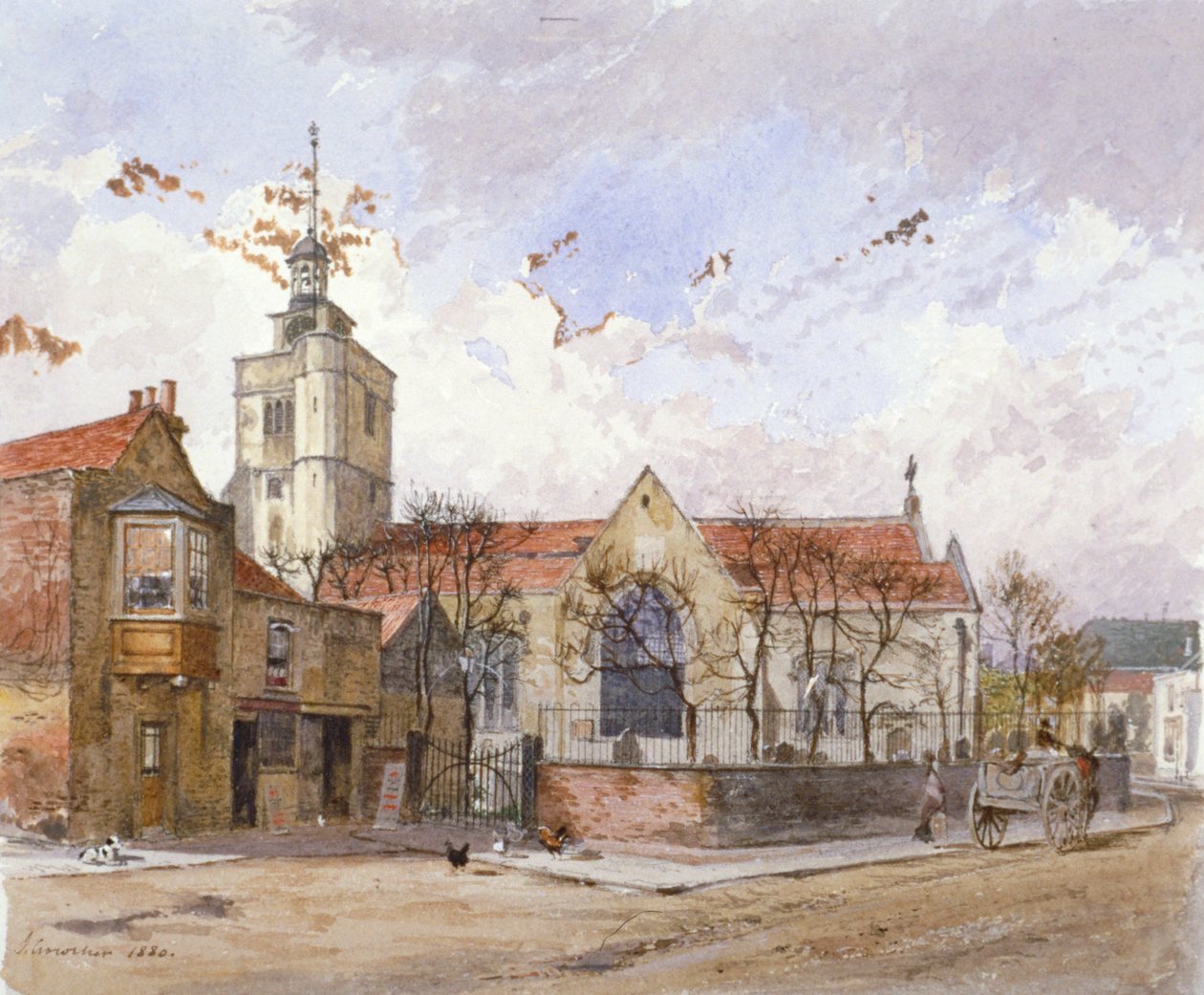 Widok kościoła św. Pawła, Hammersmith, Londyn, 1880 r. autorstwa John Crowther
