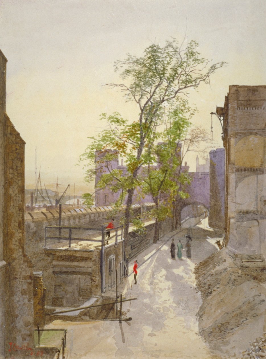 Widok magazynów na zachód od Cradle Tower, Tower of London, Stepney, Londyn, 1883 autorstwa John Crowther