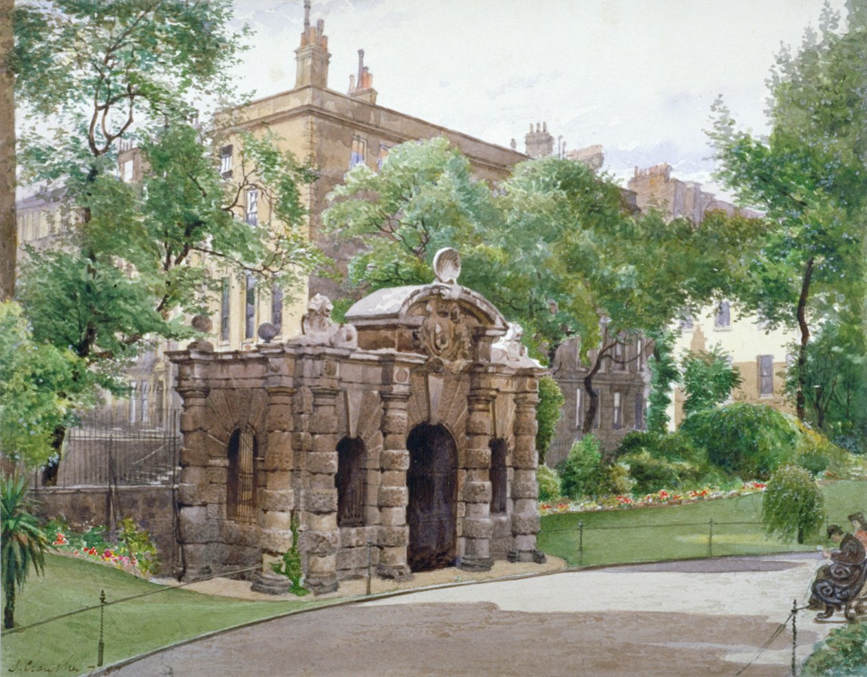 Widok na południowy front York Watergate, Buckingham Street, Westminster, Londyn, 1887 autorstwa John Crowther