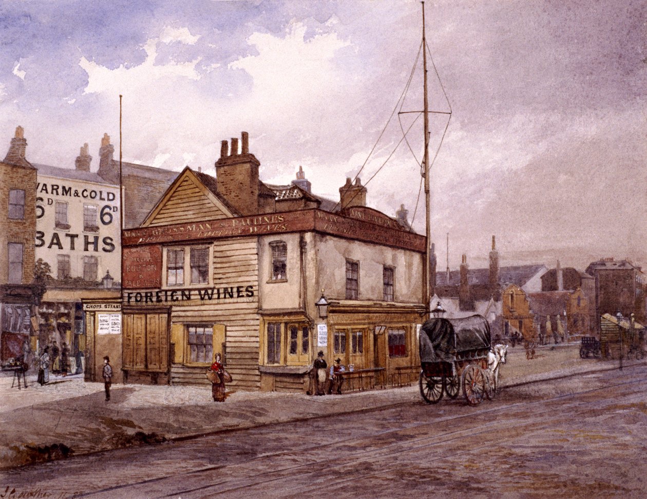 Vine Tavern, Mile End Road, Stepney, Londyn, c1883 autorstwa John Crowther