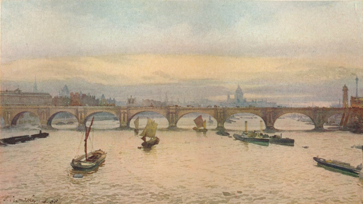 Most Waterloo z mostu kolejowego Charing Cross, 1888 1926 autorstwa John Crowther
