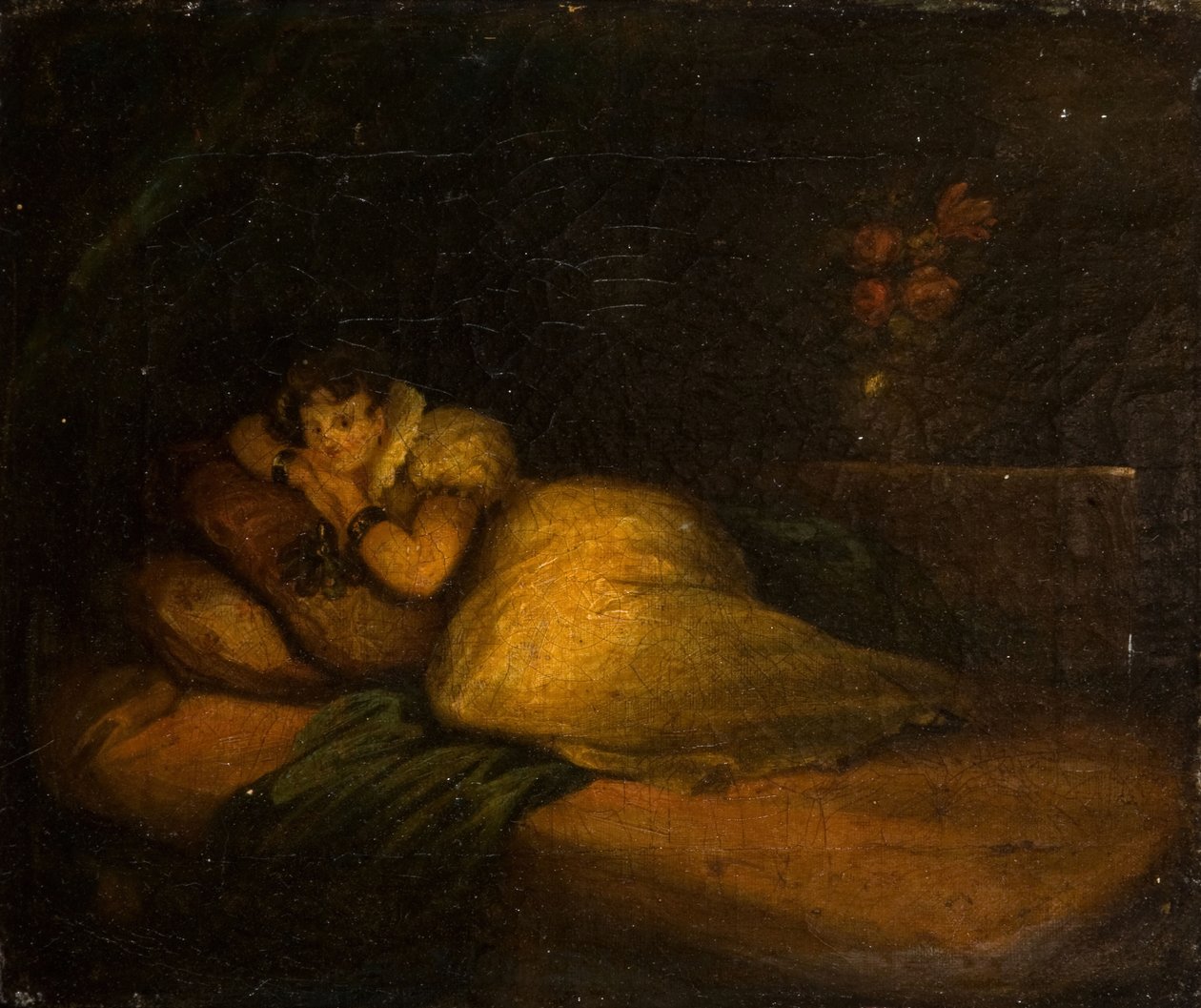 Wnętrze Z Kobietą Na Łóżku, 1780. autorstwa John Daniel Bond