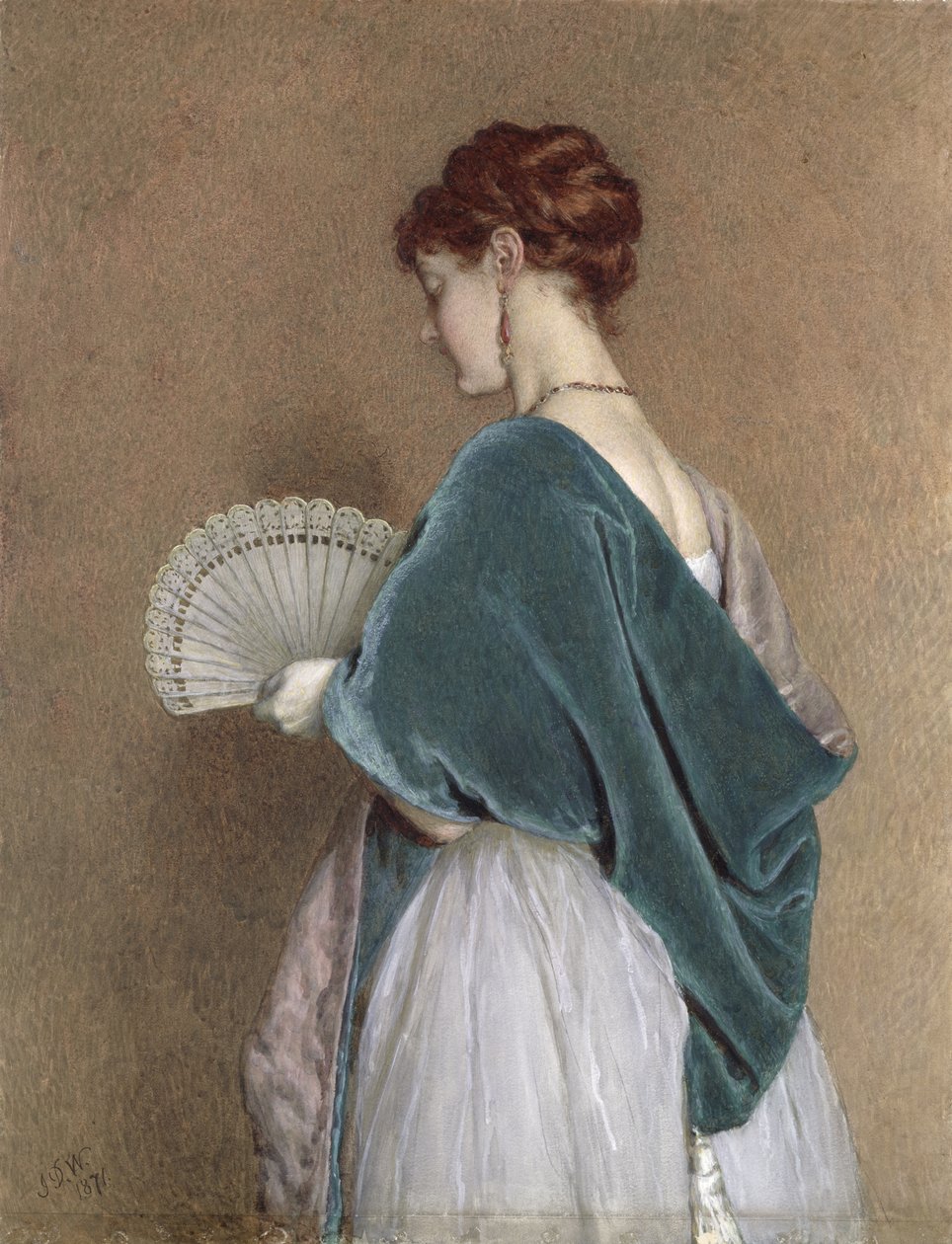 Moteris su vėduokliu, 1871 (pieštukas ir tualetas ant popieriaus)poli autorstwa John Dawson Watson