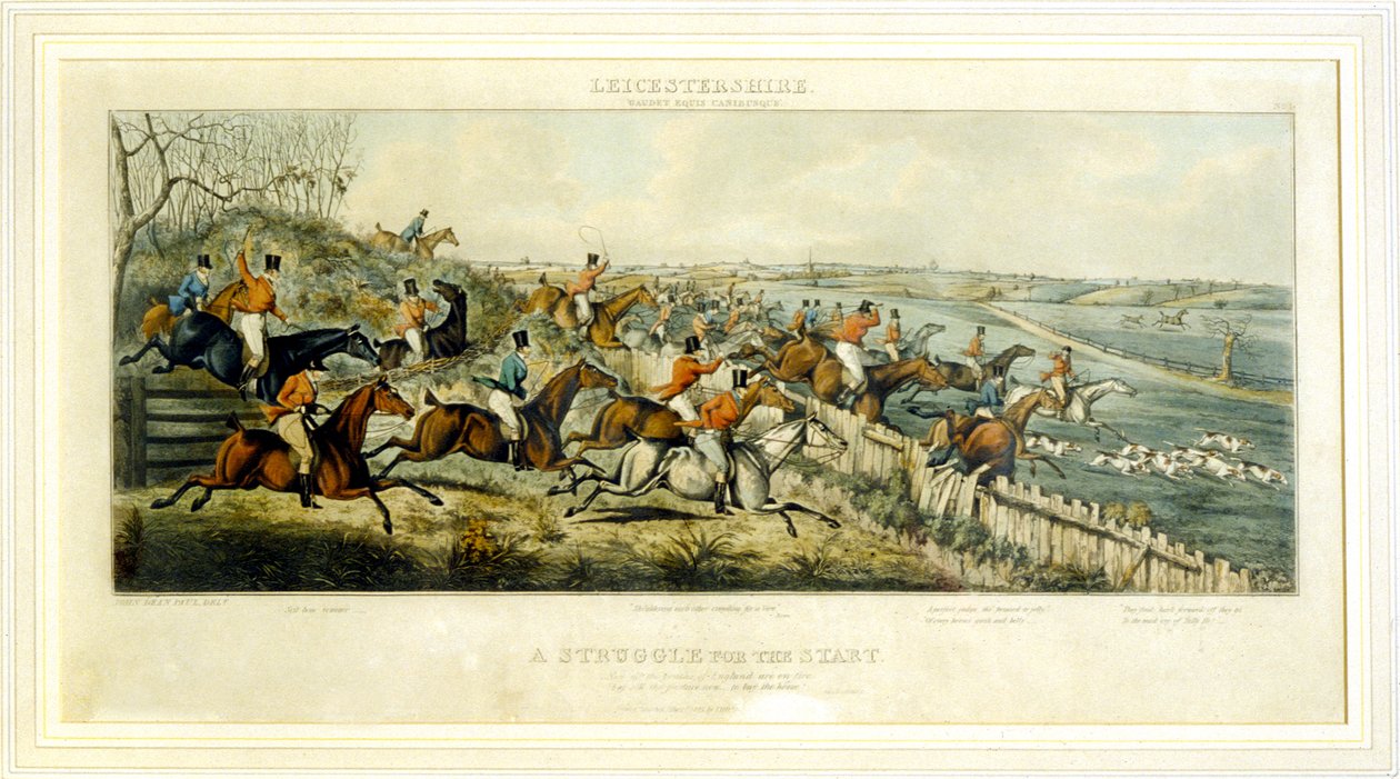 Walka o początek, Leicestershires, rycina Henry Alken (1785-1851) 1825 (kolorowy grawerunek) autorstwa John Dean (after) Paul