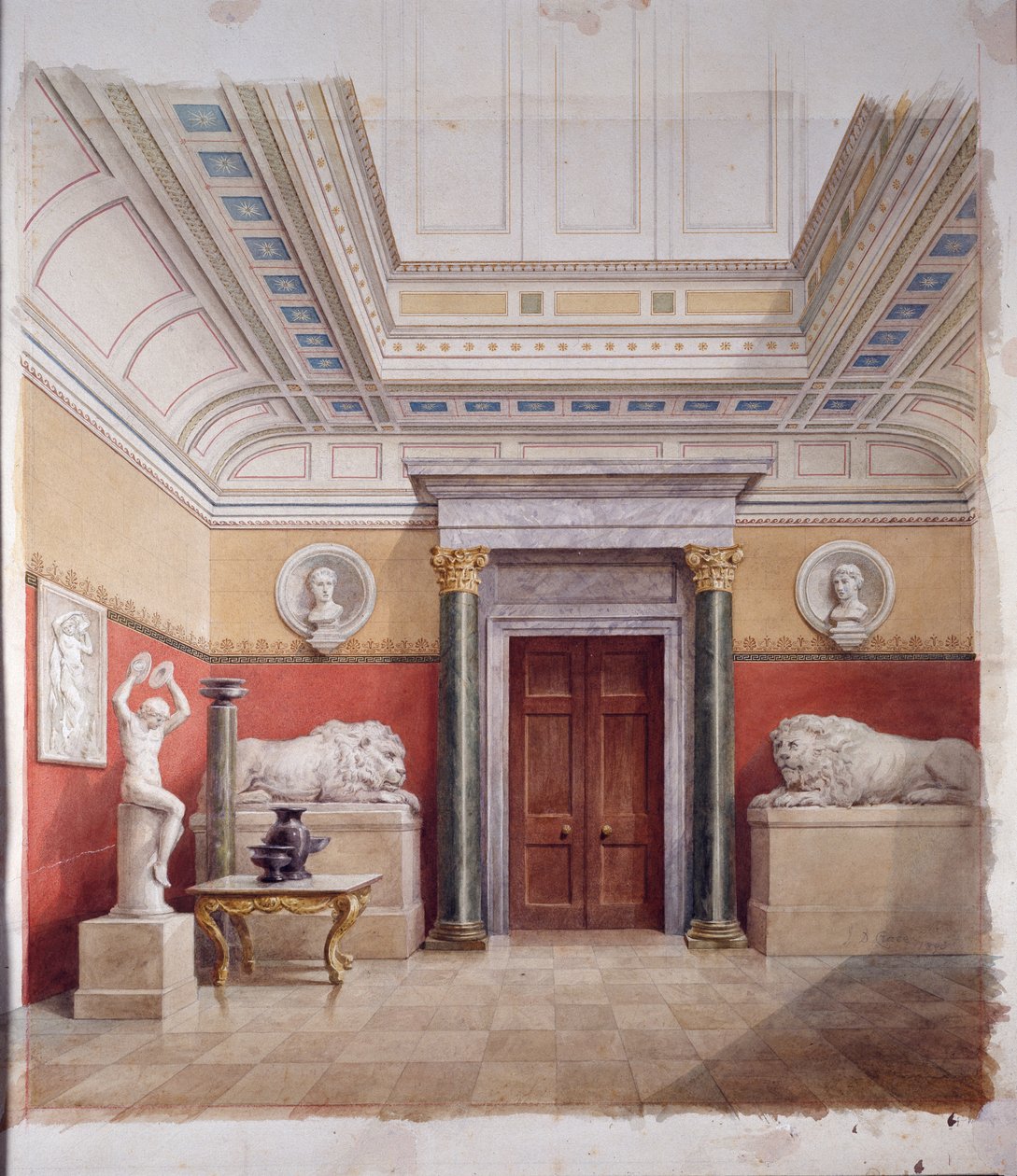 Galeria Rzeźby, północny koniec, ok. 1870 (akwarela na papierze) autorstwa John Dibblee Crace
