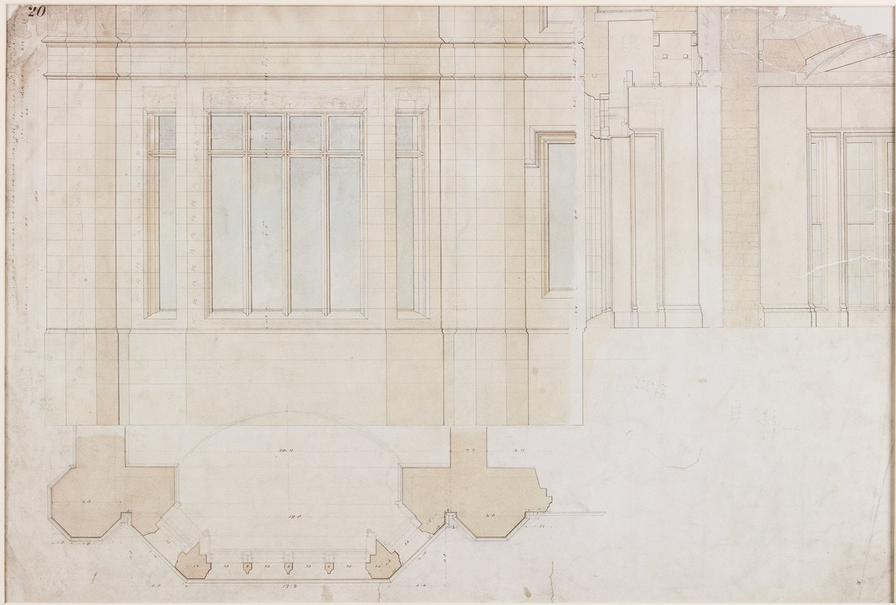 Design for Window at Holme Eden (pióro i tusz oraz pranie (niebieski i brązowy) na papierze (na papierze)) autorstwa John Dobson