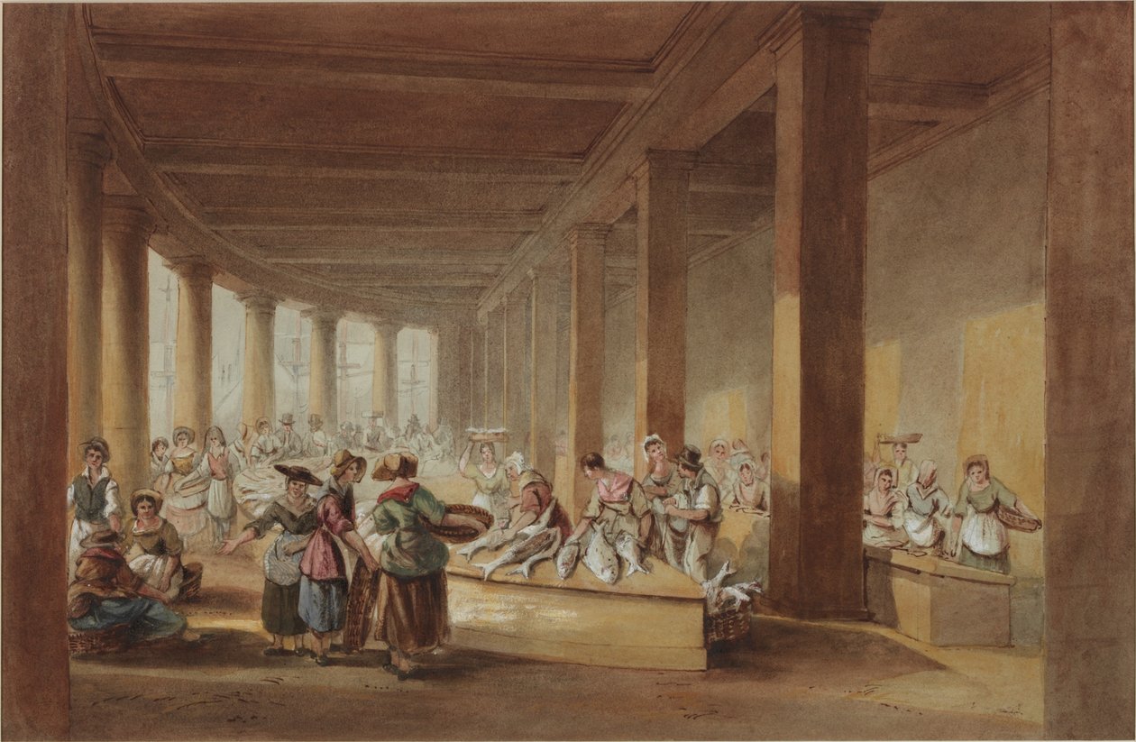The Old Fish Market, Sandhill, Newcastle upon Tyne (bc, pióro i tusz na papierze) autorstwa John Dobson