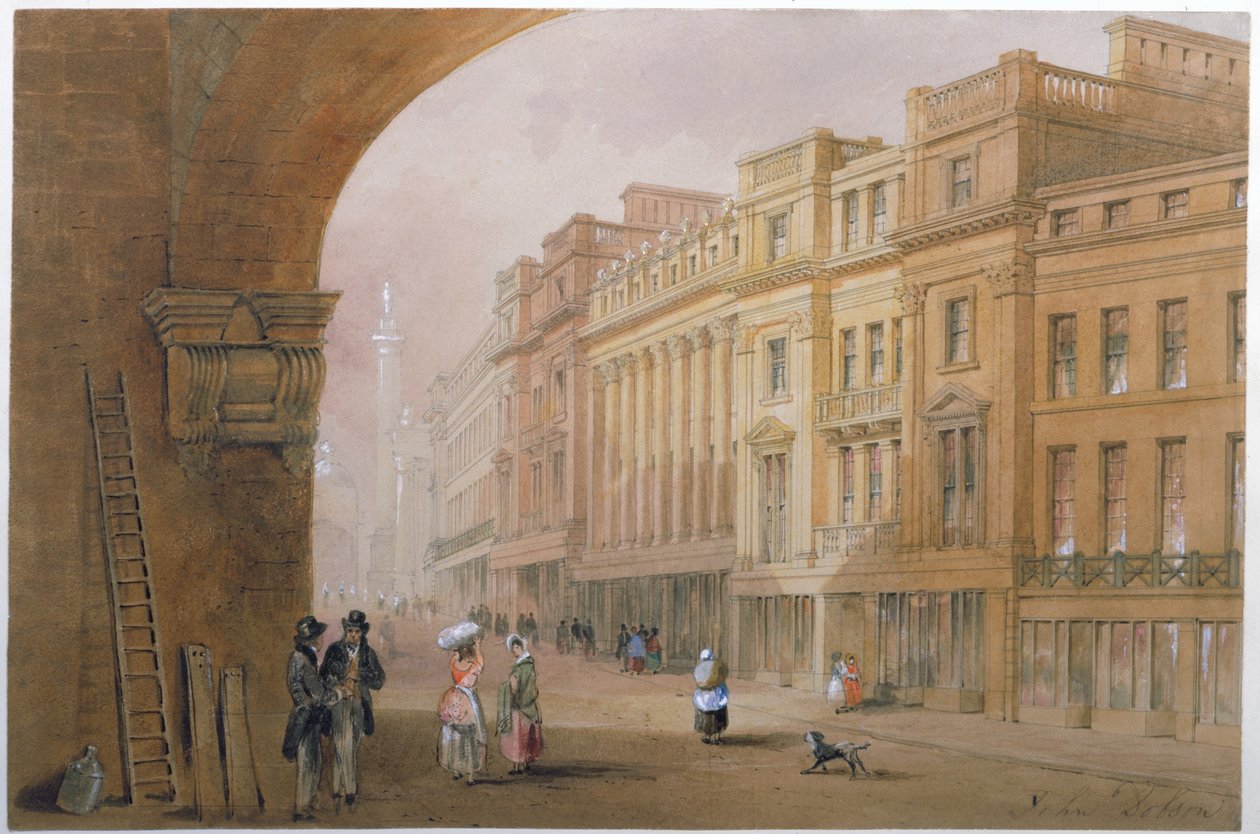 Widok na Gray Street, Newcastle upon Tyne (bc, atrament i wc na papierze) autorstwa John Dobson
