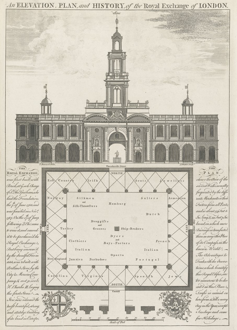 Elewacja, plan i historia Royal Exchange of London autorstwa John Donowell