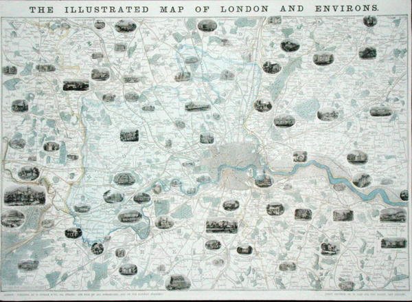 Ilustrowana mapa Londynu i okolic, ok. 1845-55 (kolor lito) autorstwa John Dower