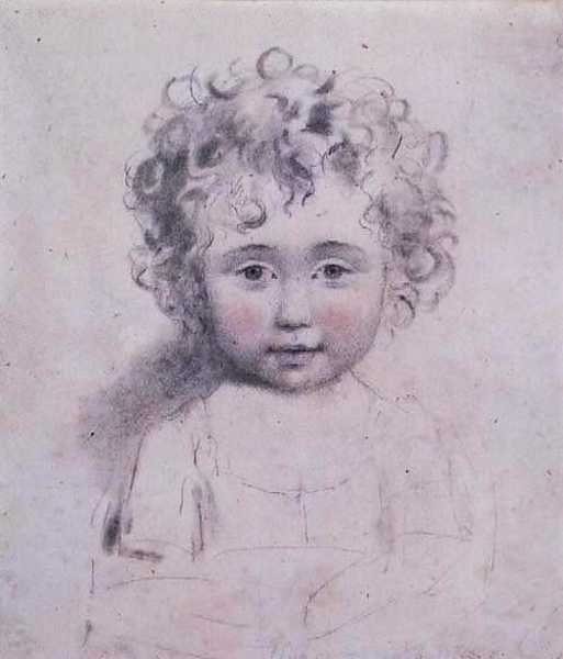 No.1869d Najmłodsza córka Lady Strathmore, c.1786 (grafitowa, czarno-czerwona kreda na papierze) autorstwa John Downman