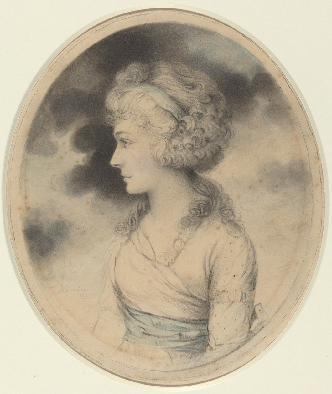 Portret kobiety z niebieską szarfą autorstwa John Downman