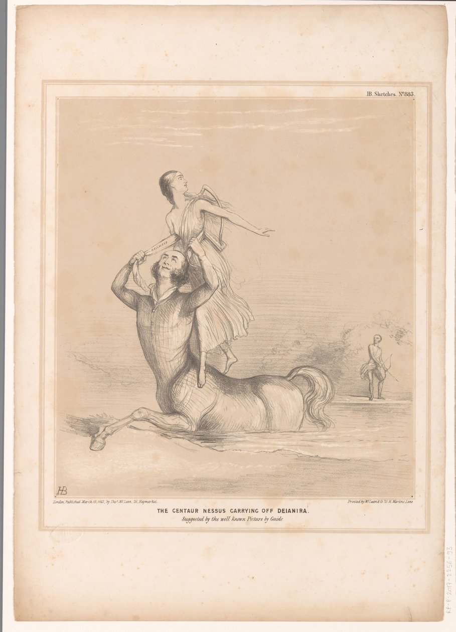 Spotprent spotkał Lorda Bentincka als de centaur Nessus Centaur Nessus unoszący Deianirę. Sugerowany przez dobrze znany obrazek Guido (tytuł na obiekcie) HB Sketches (tytuł serii na obiekcie) autorstwa John Doyle