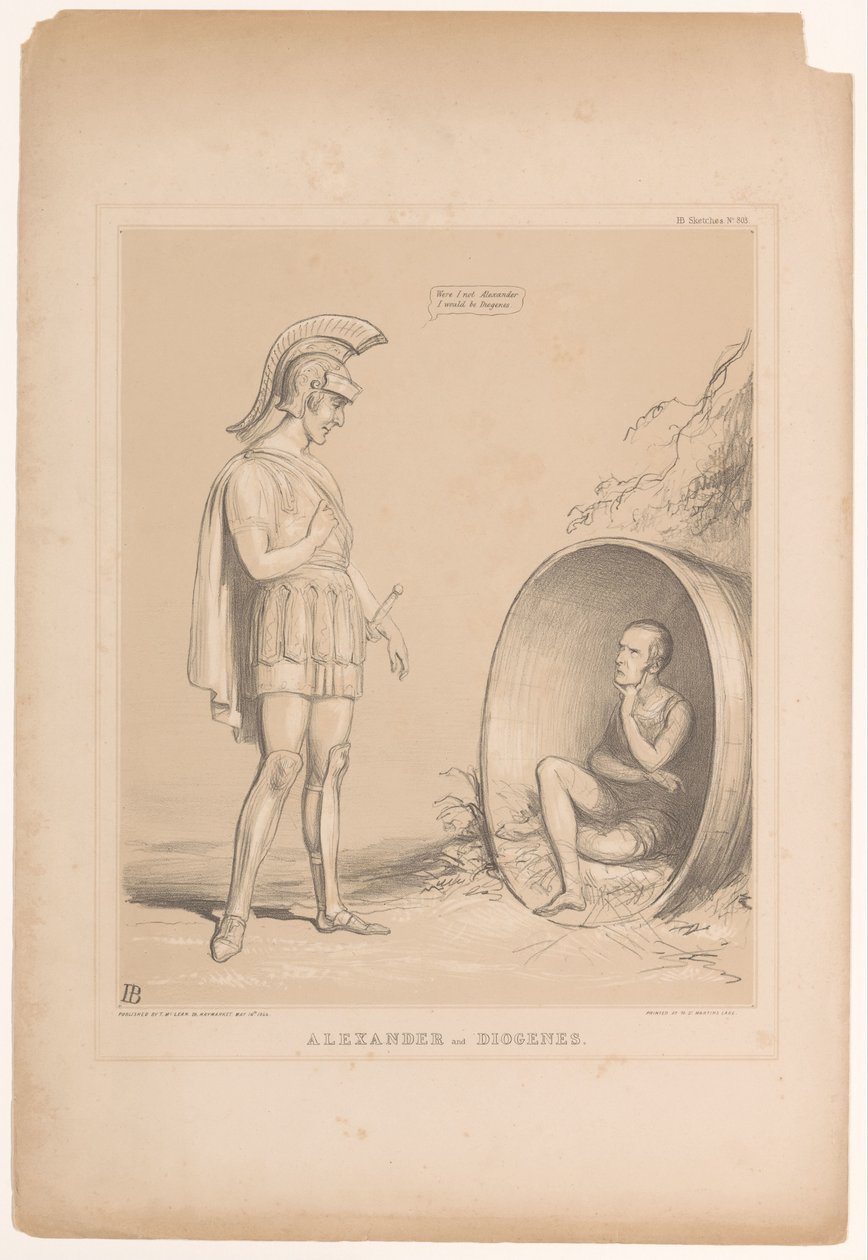 Spotprent spotkał Sir Roberta Peela Aleksander i Diogenes (tytuł na obiekcie) HB Sketches (tytuł serii na obiekcie) autorstwa John Doyle