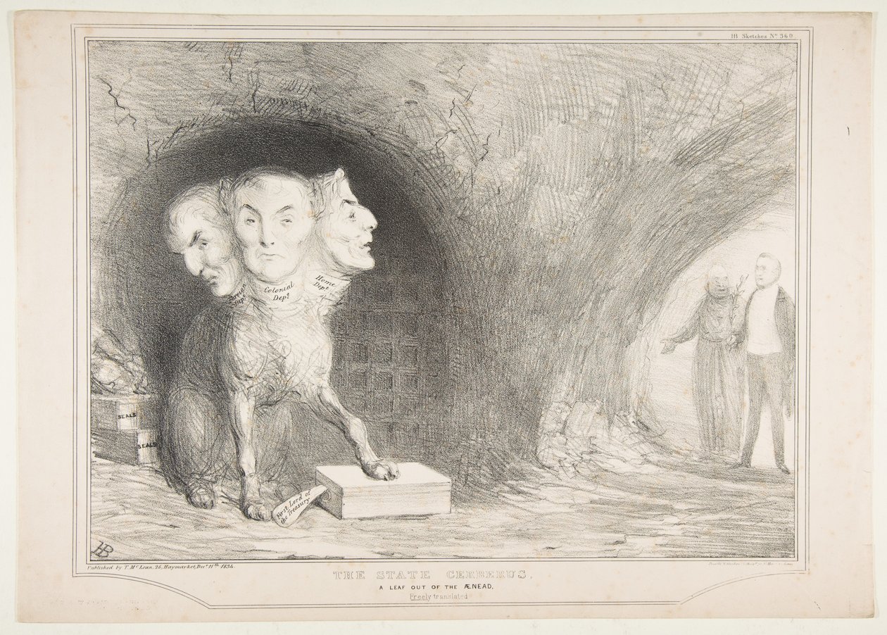 Państwowy Cerber, Liść z Neady, swobodnie przetłumaczony, 11 grudnia 1834. autorstwa John Doyle