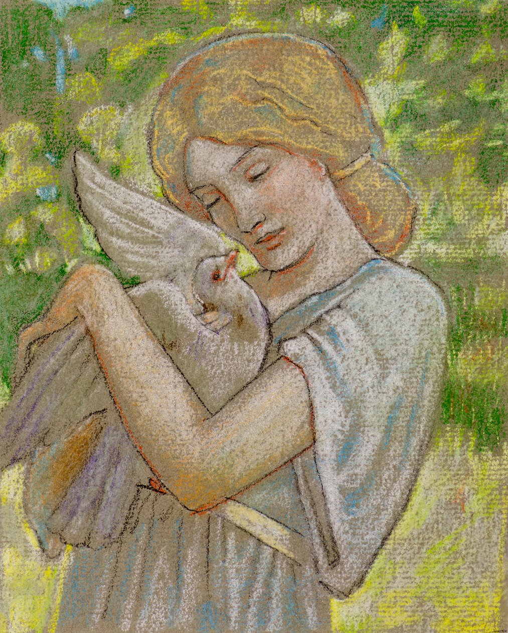 Dziewczyna z gołębiem (pastel) autorstwa John Duncan